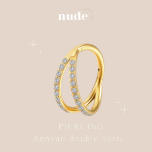 Amon - Piercing double serti 6,8 ,10 et 12mm doré en titane ASTM-F136 doré - Hélix cartilage doré zircon lobe piercing oreille
