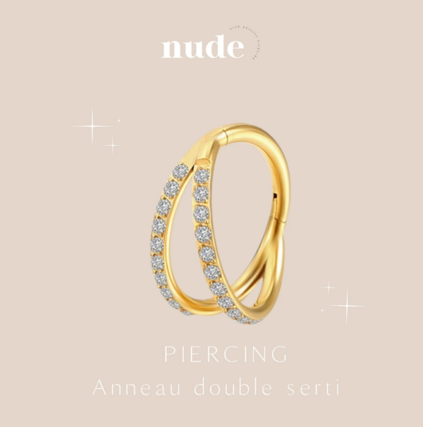 Amon - Piercing double serti 6,8 ,10 et 12mm doré en titane ASTM-F136 doré - Hélix cartilage doré zircon lobe piercing oreille